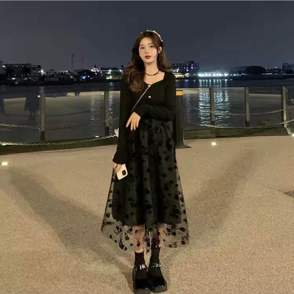 Đầm dệt kim tay dài phong cách thời trang cho nữ