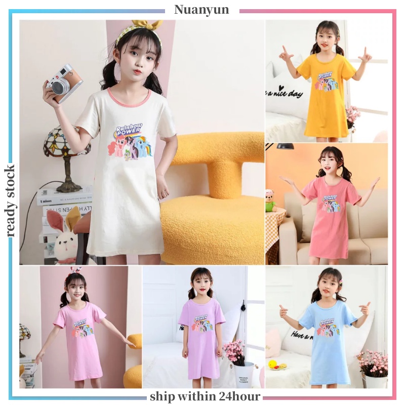 3-12Y My Little Pony Casual Print Kids Nightdress Medium Length Kids Homewear Soft Round Neck Mid-length Short Sleeve T-Shirt