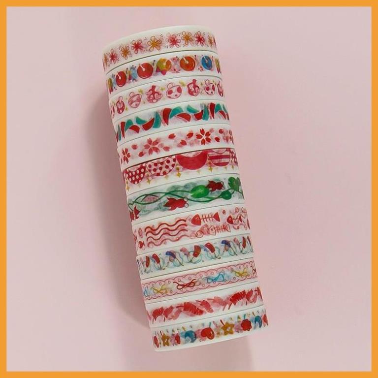 12 Băng dính washi tape 1cm x 3m nhiều mẫu cute