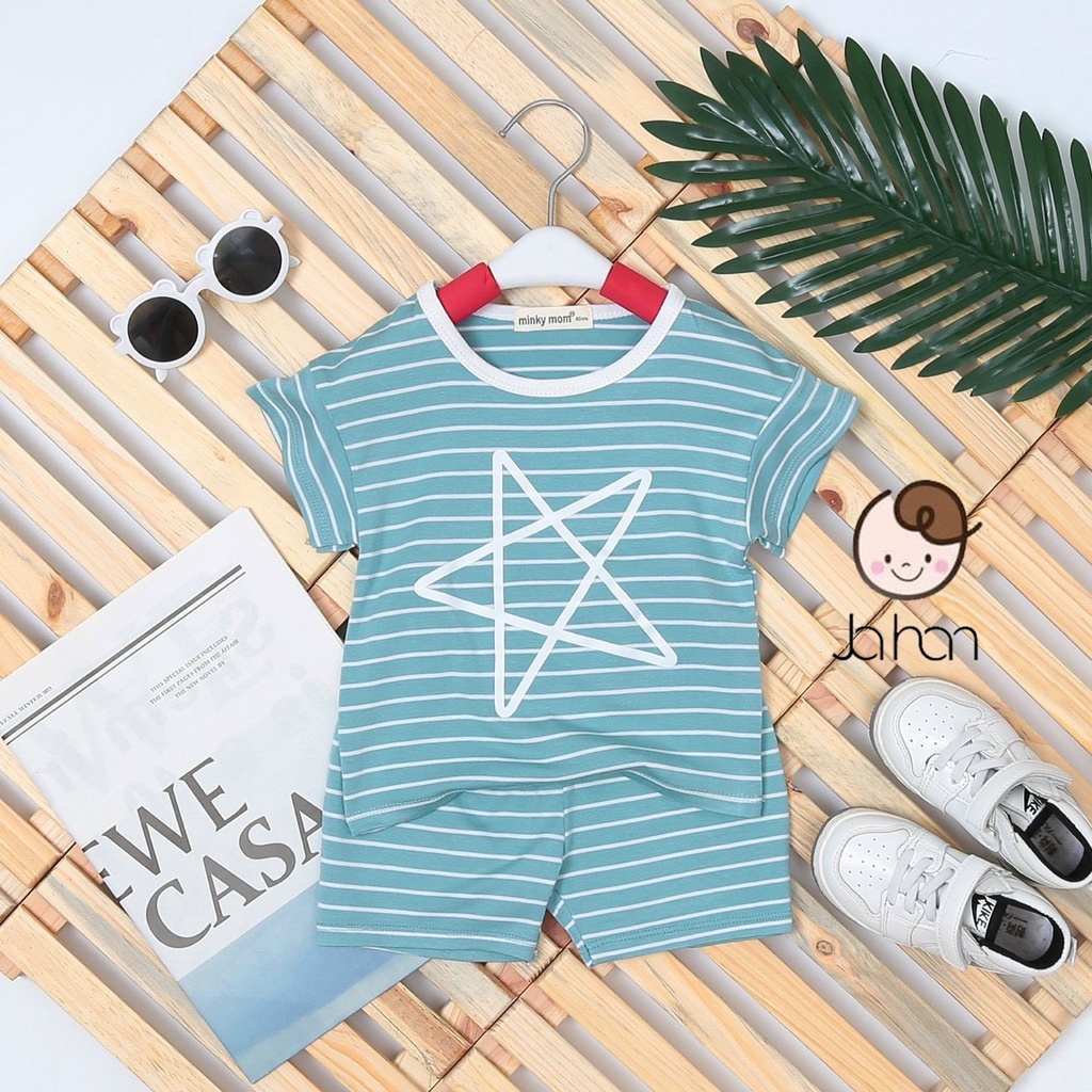 [SALE] Bộ Cộc Tay Cho Bé Trai, Bé Gái Minky Mom Vải Cotton Hoạ Tiết Kẻ Ngang Ngôi Sao, Đồ Bộ Cho Bé Mặc Nhà MKM2244