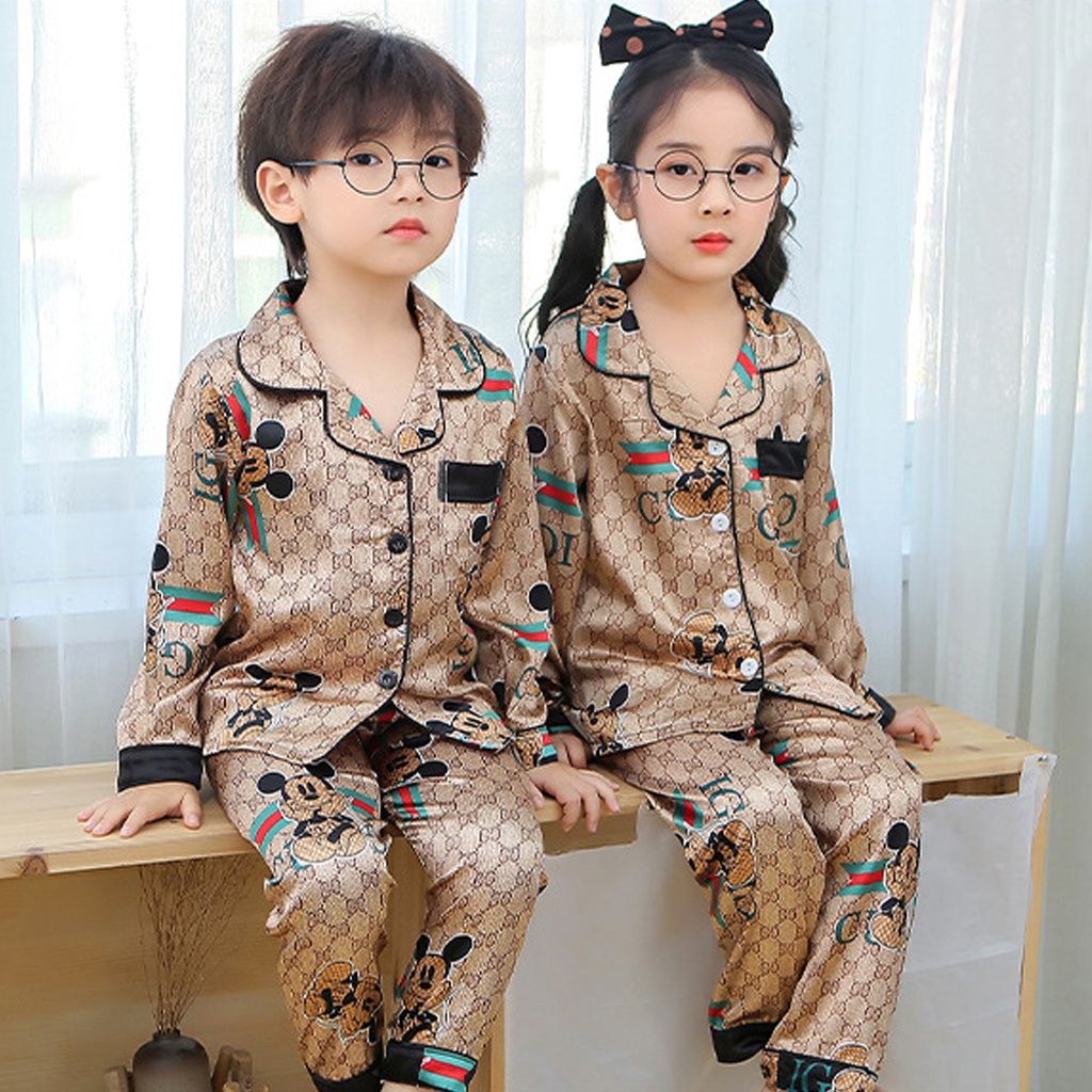 Bộ Pijama Lụa Dài Tay Cho Bé, Bộ Lụa Họa Tiết Dễ Thương Cho Bé Trai Và Bé Gái Mặc Nhà Cực Yêu - LILA KIDS