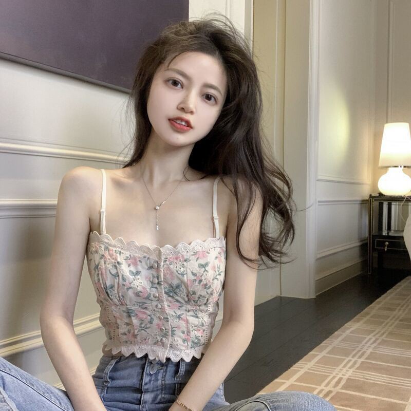 Áo Kiểu Phối Ren Hai Dây Phong Cách Retro Pháp Thời Trang Mùa Hè Dành Cho Nữ ML262
