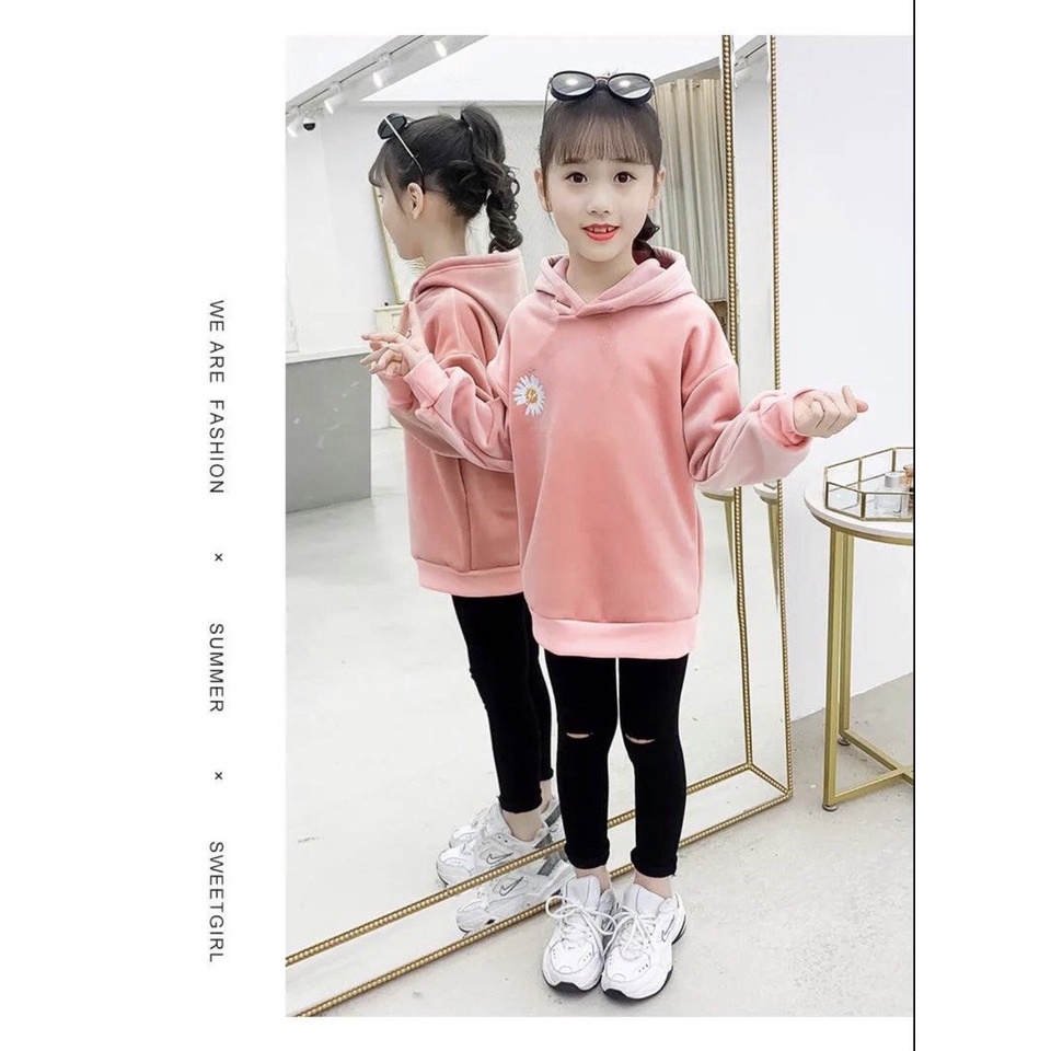 Áo hoodie Con Xinh phom rộng nỉ trẻ em hình in Hoa Cúc thời trang thu đông cho trẻ em từ 4 đến 10 tuổi