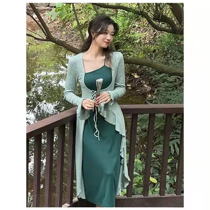 Đầm Thiết Kế Giả Hai Mảnh Thiết Kế Mới Thời Trang Theo Phong Cách Retro