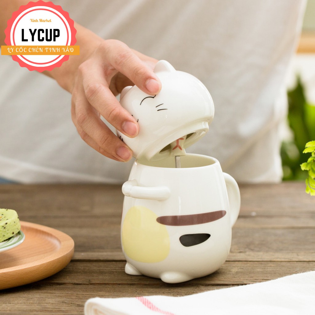 Cốc sứ cao cấp,cốc uống trà quai liền thìa có nắp đậy Gốm sứ cao cấp 400ml | BigBuy360 - bigbuy360.vn