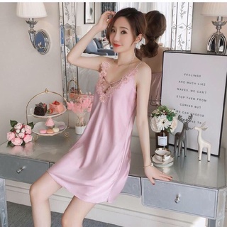 Váy Ngủ Lụa Phối Ren Cổ Cao Cấp