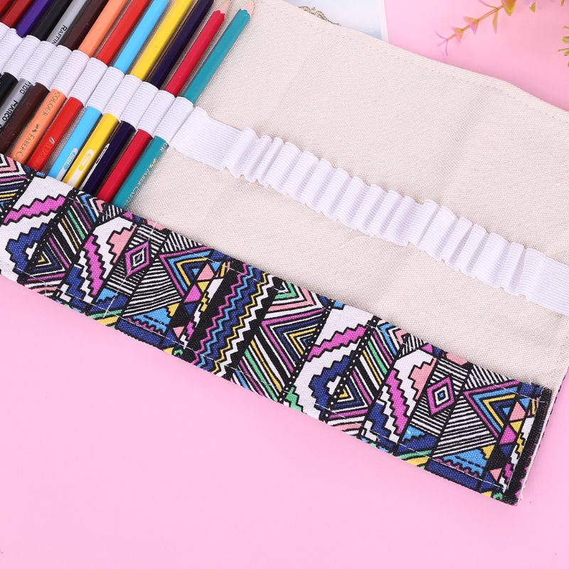 CONG 36/48/72 Holes Canvas Wrap Roll Up Pencil Case Pen Bag Holder Storage Pouch New