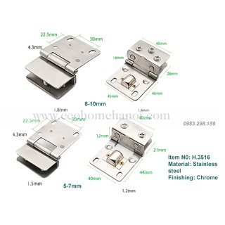 Bản lề tủ cánh kính dạng kẹp không khoan kính H3516 ( có ảnh thật)