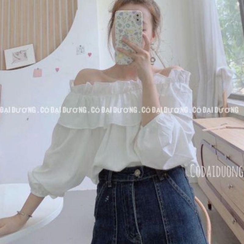 Áo sơ mi tiểu thư trễ vai Mặc được 2 kiểu Sang Chảnh