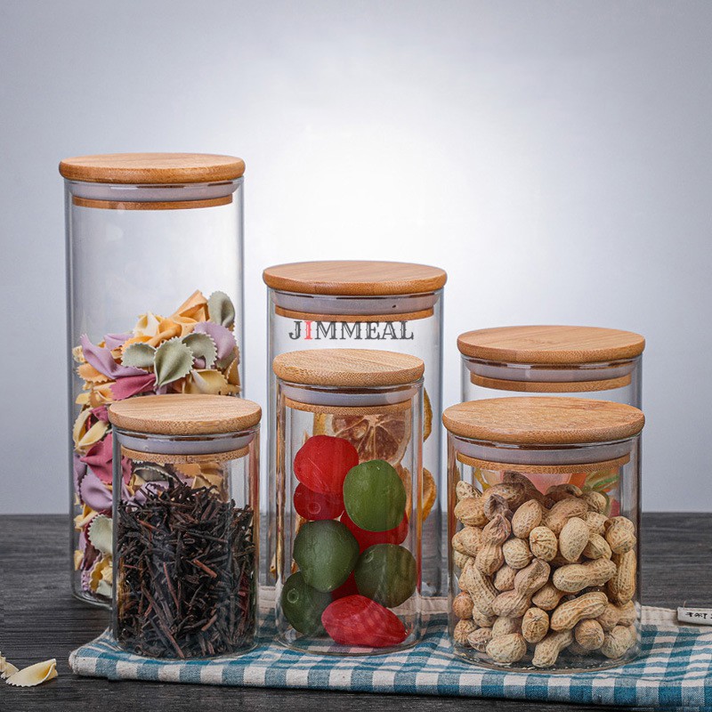 Hộp Thủy Tinh, Lọ Thủy Tinh, Hũ Thủy Tinh Nắp Gỗ 200ml 350ml 500ml 750ml 1000ml 1200ml 1600ml
