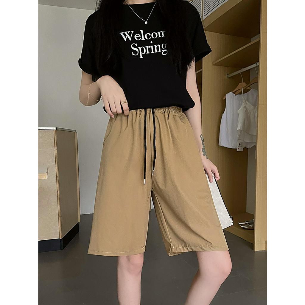 Ethelgirl Quần Short Nữ Lưng Cao Ống Rộng 5 Màu Sắc Lựa Chọn