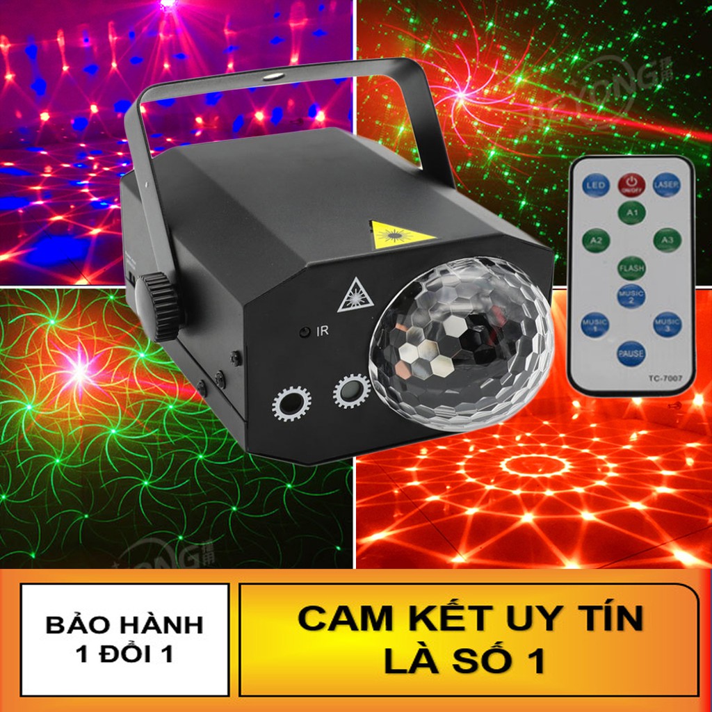 Đèn LED xoay cảm ứng theo nhạc - Đèn Laser vũ trường cảm biến Âm Thanh cực đẹp (Có Remote)