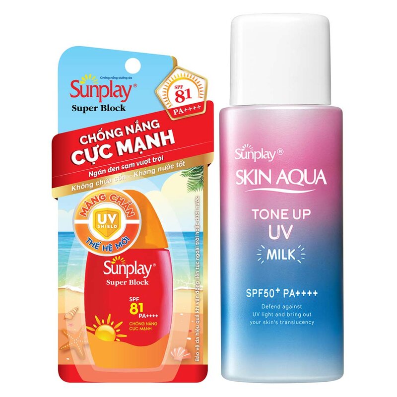 Combo Sunplay Sữa Chống Nắng Ngăn Sạm &amp; Hiệu Chỉnh Sắc Da