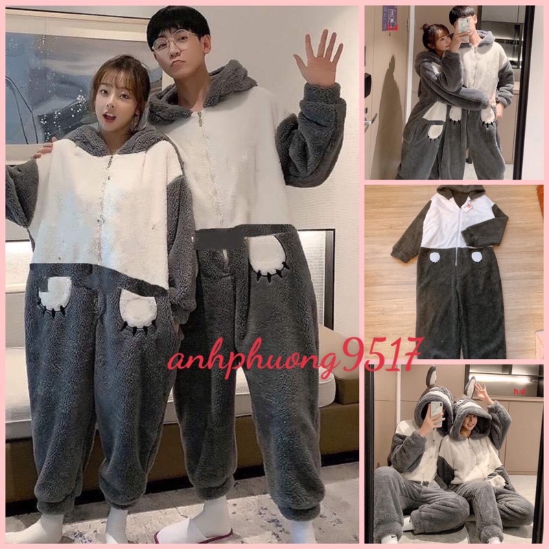 Bộ đồ ngủ nam nữ Đôi Túi Trắng, bộ mặc nhà, pijama, quần áo ngủ dài tay thu đông xuân nhung bông, nỉ lông ấm áp, kute