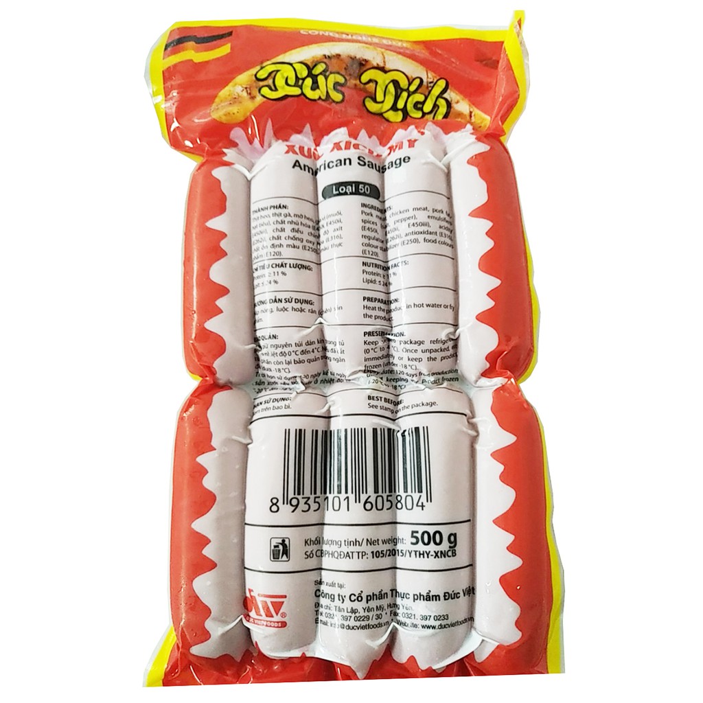 Xúc Xích Mỹ - Đức Việt, Gói 10 Cây / 500g. Date mới nhất.