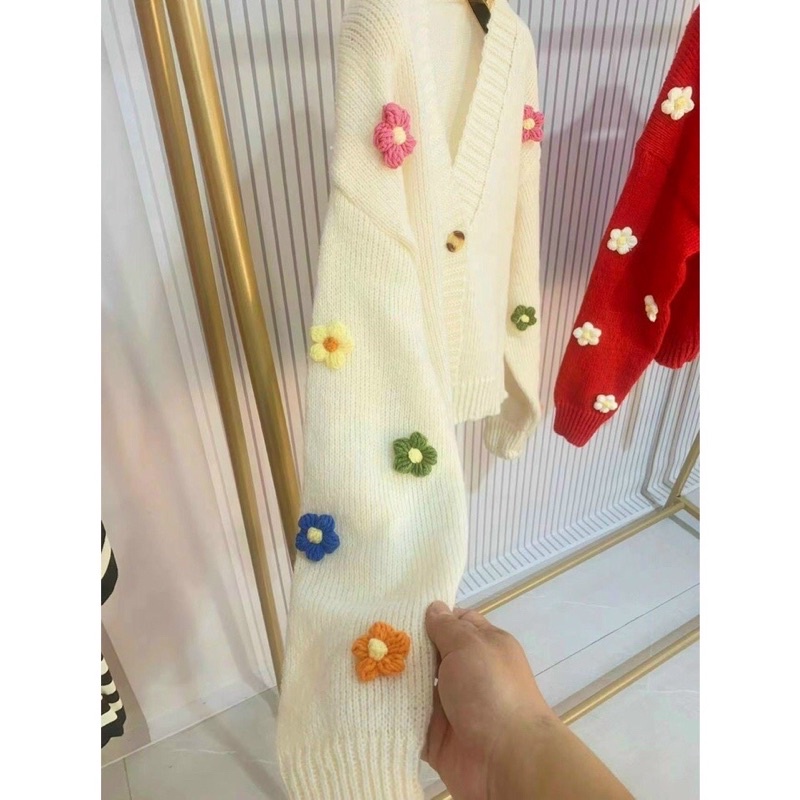 Áo cadigan crotop hoạ tiết hoa xinh xắn chất len mỏng mịn freesize boong_clothing