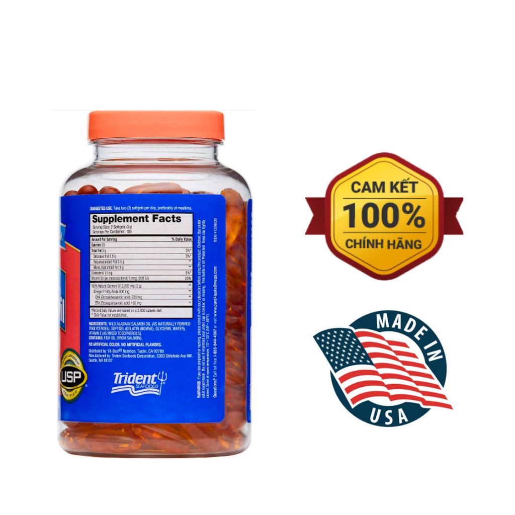 Viên Uống Bổ Sung Dầu Cá Pure Alaska Omega Wild Alaskan Salmon Oil Omega-3 1000mg (210 viên/ lọ)