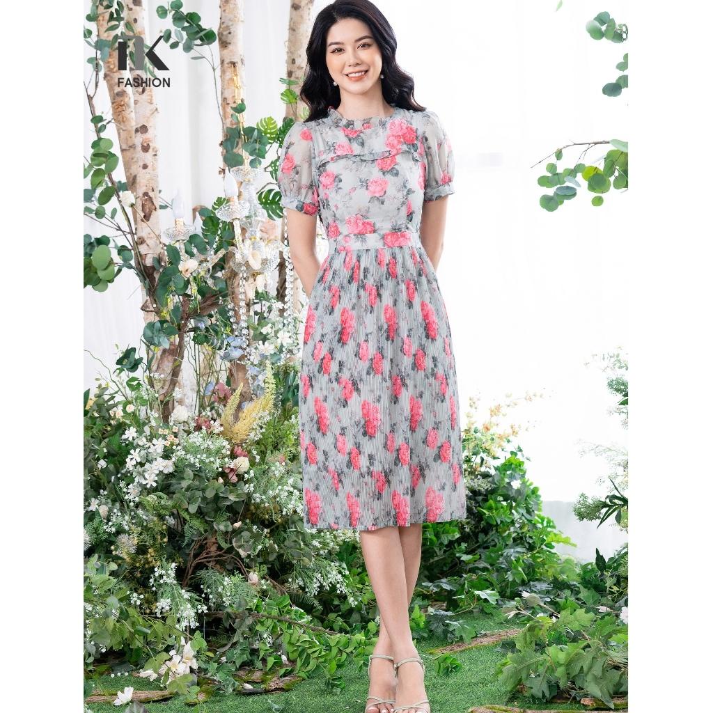 Đầm Thiết Kế Nữ NK Fashion Tay Bồng Cổ Bèo, Thân Váy Dập Ly Họa Tiết Hoa Nữ Tính, Chất Vải Mềm Mịn NKDV2203010
