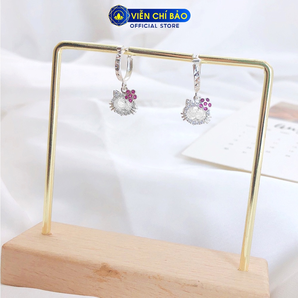 Bông tai bạc nữ Kitty trắng trẻ em chất liệu bạc S925 thời trang phụ kiện trang sức nữ Viễn Chí Bảo B400518x