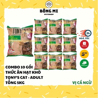 Combo thức ăn hạt cho mèo tony’s cat vị cá ngừ 10 gói, 5 gói, 3 gói, 5kg, 2,5kg, 1,5kg - bông mi