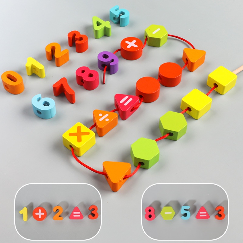 Xâu hạt gỗ 75 chi tiết giúp bé phát triển kỹ năng kiên nhẫn, làm quen với các con số bảng chứ cái, phép toán đơn giản