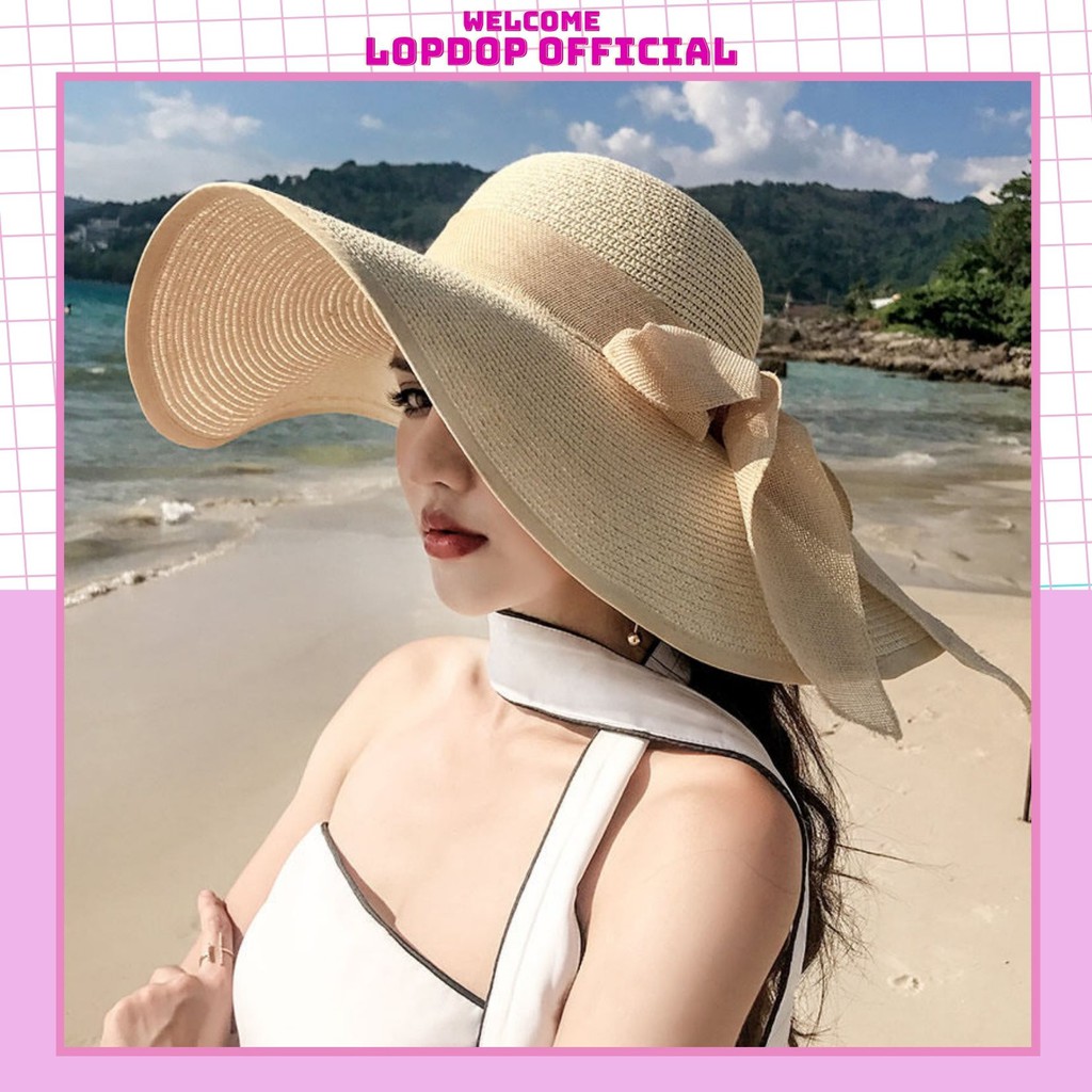 Mũ nón cói đi biển nữ vành lớn đai nơ phong cách vintage chống nắng –LOPDOP OFFICAL