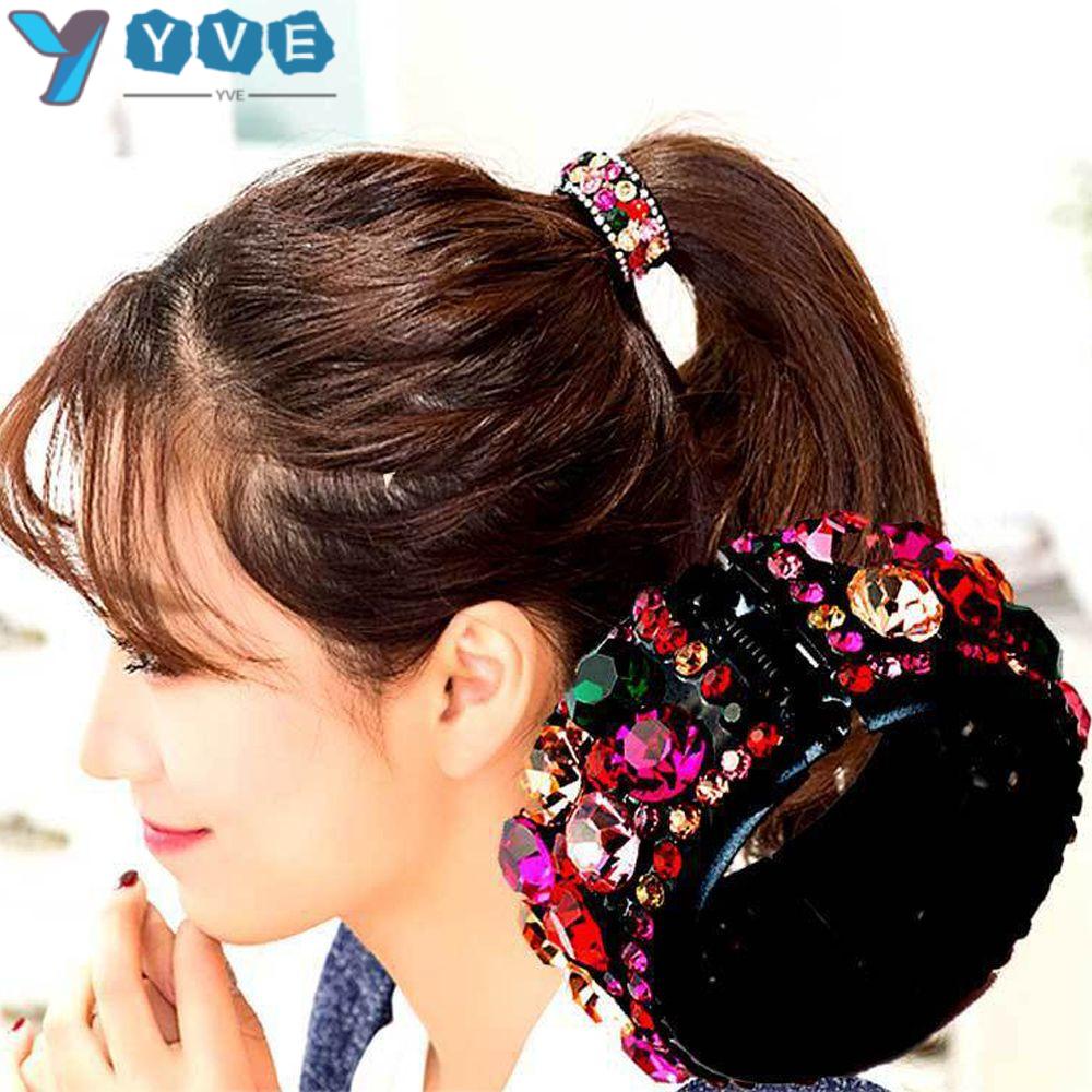 Kẹp tóc càng cua hình tròn đính đá màu xinh xắn cho nữ