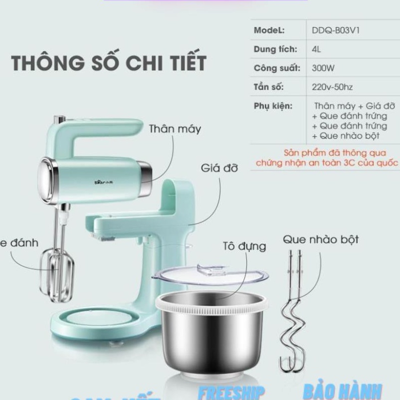 Máy Đánh Trứng Cầm Tay Mini Trộn Bột Để Bàn Đa Năng Bear DDQ-B03V1, Máy Đánh Kem Trứng_Công Suất 300W_Bảo Hành 12 Tháng