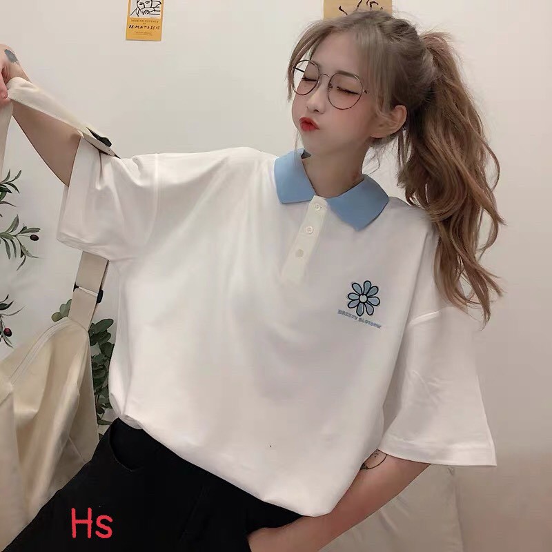 Áo Phông Polo Nữ Thêu Hoa Cúc 🦋FREESHIP🦋 Áo Thun Cotton Cổ Bẻ Cúc Cài 2 Màu | BigBuy360 - bigbuy360.vn