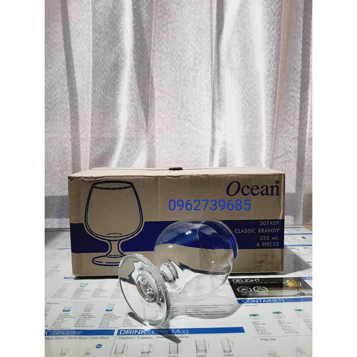 Bộ 6 ly vang chân thấp Ocean CLASSIC BRANDY 255ml,340ml  ly tròn