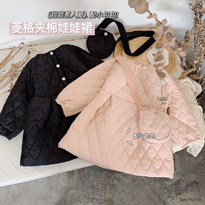 Bộ Đầm Ấm Áp + Túi Xách Xinh Xắn Theo Phong Cách Hàn Quốc Dành Cho Bé Gái