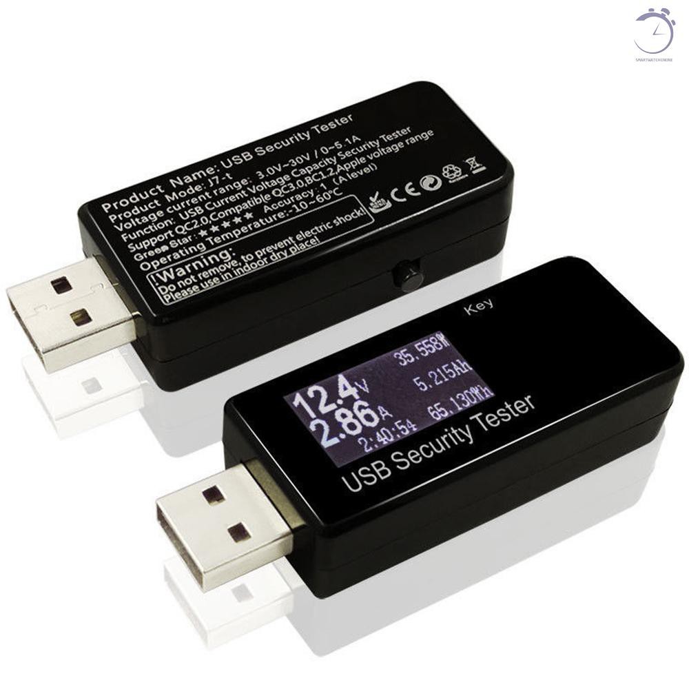 Máy đo điện áp kỹ thuật số USB Máy đo điện áp hiện tại DC 5.1A 30V Bộ đo điện áp khuếch đại Kiểm tra tốc độ của bộ sạc Cáp Dung lượng của ổ cắm điện Màu đen♠