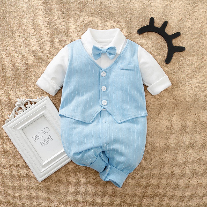 Áo Liền Quần Tay Dài Bằng Cotton Phong Cách Quý Ông Cho Bé Trai 0-3 Tuổi 0171