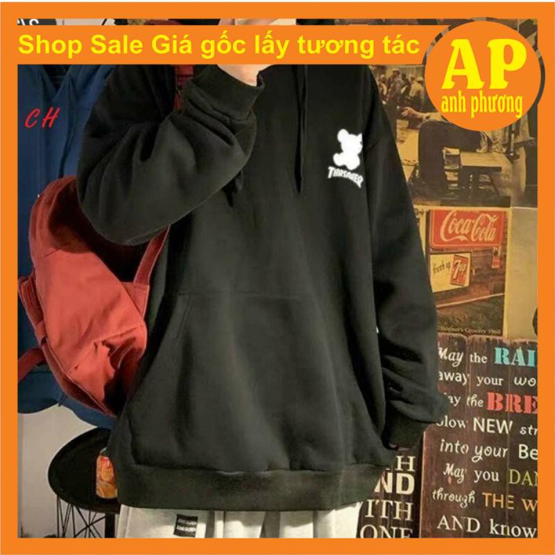 Áo hodie Gấu ThaChất liệu nỉ bôngform thụng nam nữ kiểu dáng unisexcó túi bụng và dây rút mũ