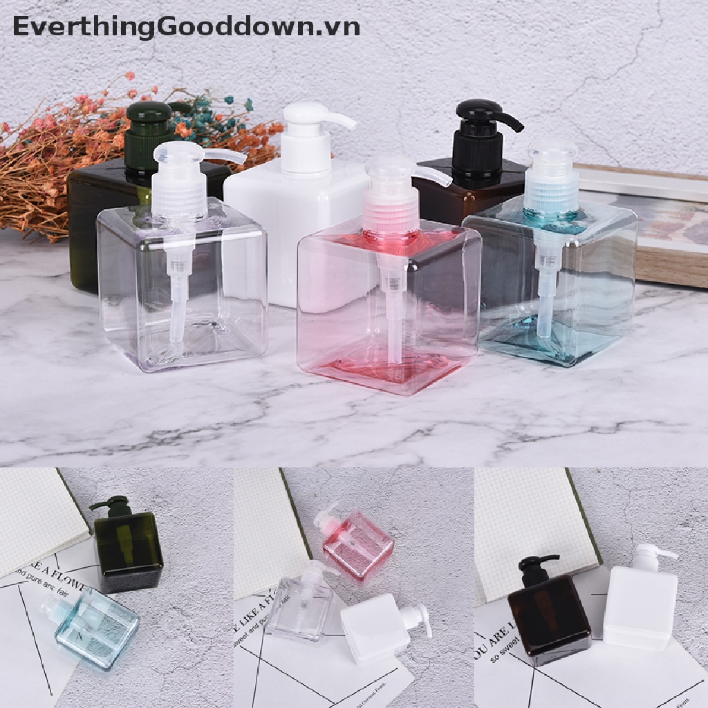 Everthinggooddown Bình Nhựa Rỗng Hình Vuông 250ml Đựng Dầu Gội Sữa Rửa Mặt