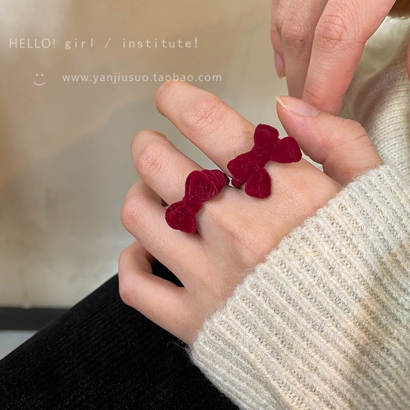2 Nhẫn hình nơ màu xanh lam/ đỏ thời trang dễ thương cho nữ