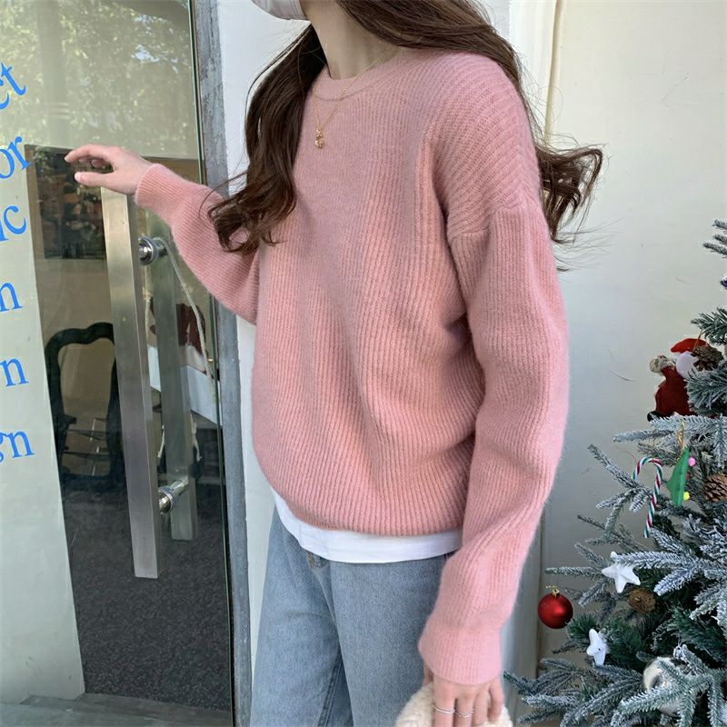 Sẵn trắng- Áo len nữ trơn màu Hàn Quốc form vừa