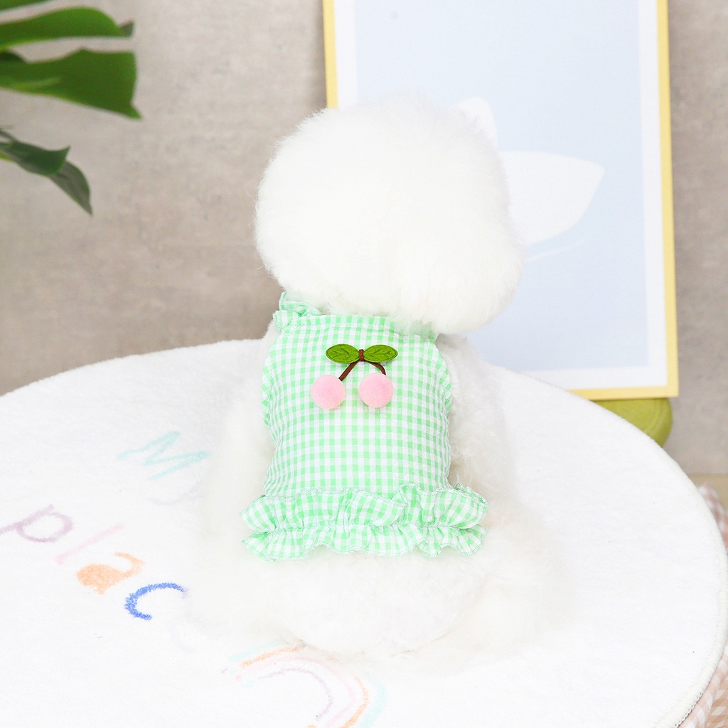 Chân Váy Họa Tiết Caro / Quả Cherry Nhỏ Thời Trang Xuân Hè Cho Thú Cưng