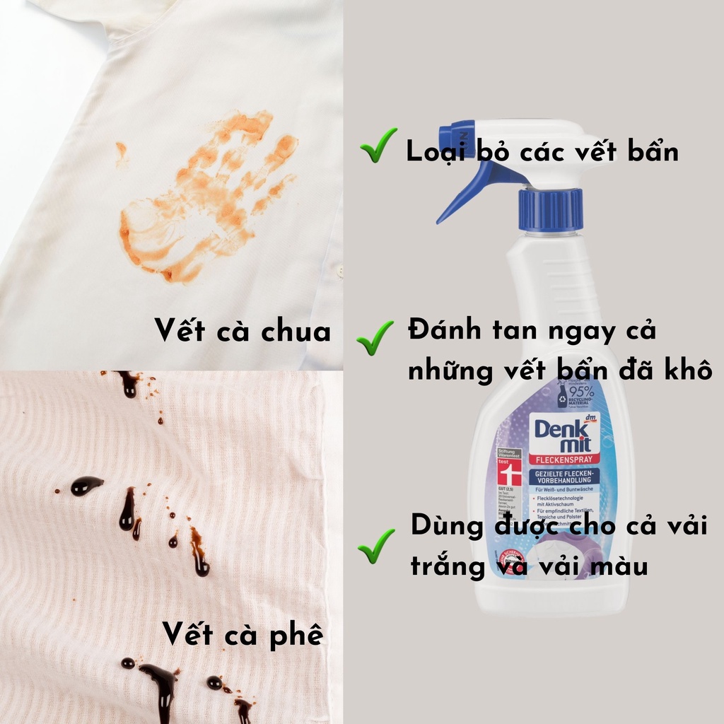 Denkmit - Chai xịt hỗ trợ giặt vết bẩn cứng đầu trên quần áo Fleckenspray, 500ml - Hàng nhập khẩu Đức