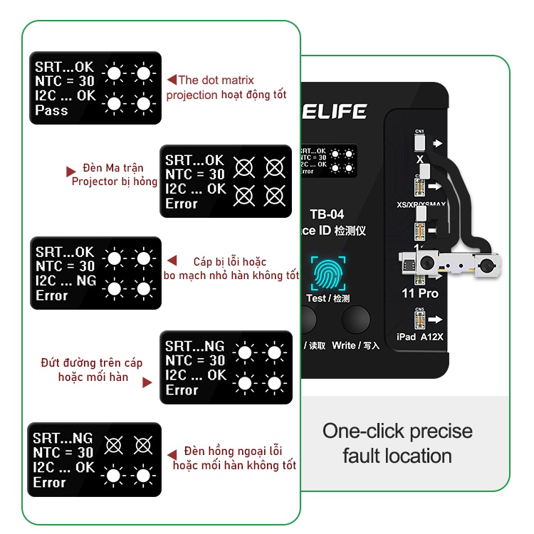 Box sửa Face ID RELIFE TB-04  IP11 / 11 Pro / 11 Pro Max / X / XS / XR / XS Max
