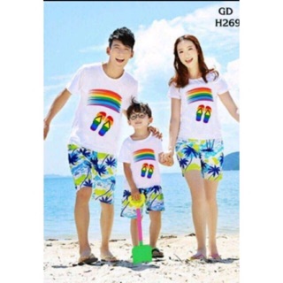 Bộ áo Quần đi biển cây dừa Mẫu DÉP CẦU VỒNG dễ thương vải cotton mềm mịn thoáng mát phù hợp đi biển