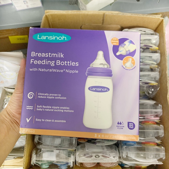 Bình Lansinoh 240ml set 3 bình, hàng Mỹ chính hãng, mẫu hộp mới