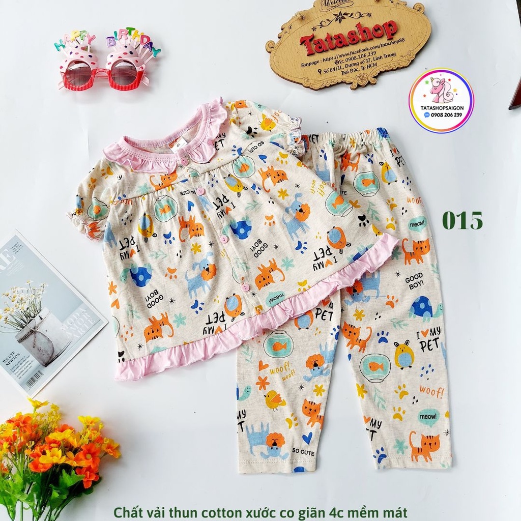 10 đến 22kg - Bộ tay ngắn quần dài cho bé gái thun cotton xuất mềm mát 015