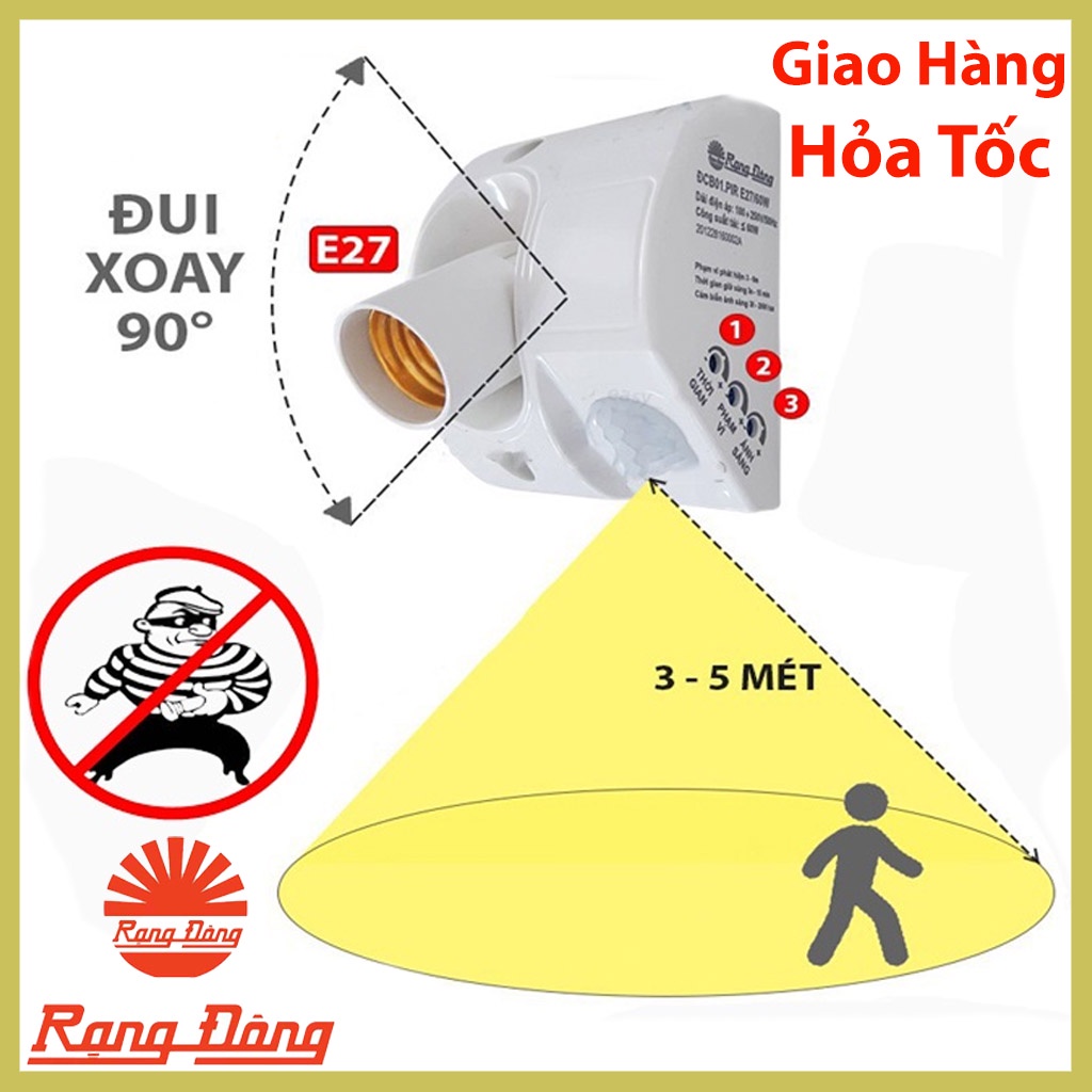 Đui đèn cảm biến chuyển động Rạng Đông hồng ngoại tự động bật tắt , Đui đèn E27 cảm ứng chuyển động