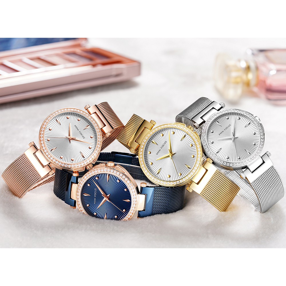 Đồng Hồ Đeo Tay MINI FOCUS Máy Quartz Đính Đá Chống Thấm Nước Thời Trang Cho Nữ