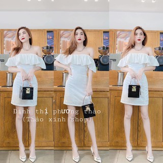 Váy Trắng Trễ Vai 🌟FREESHIP🌟 Váy Trắng Trễ Vai Bánh Bèo Hit Hot