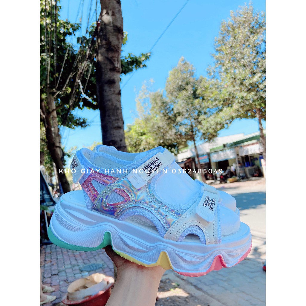 Giày sandal quai ngang đế cao ulzzang hình sóng phối màu