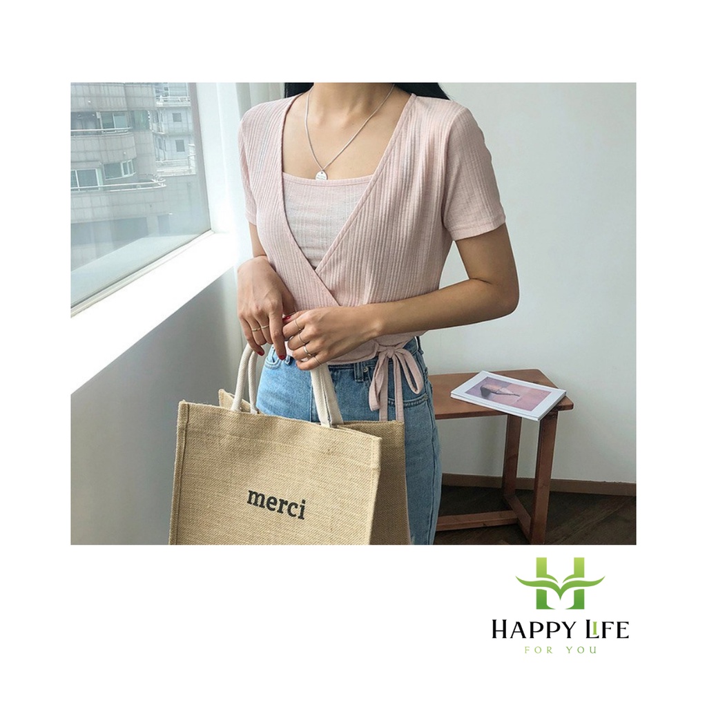 Túi cói Merci, túi cói mini đi biển thời trang - Happy Life 4U