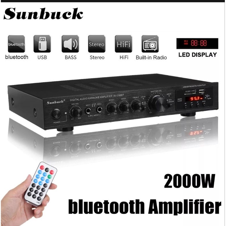 Ship nhanh Amply 5 kênh 298BT dùng cực thích có bluetooth, mặt nhôm sang trọng