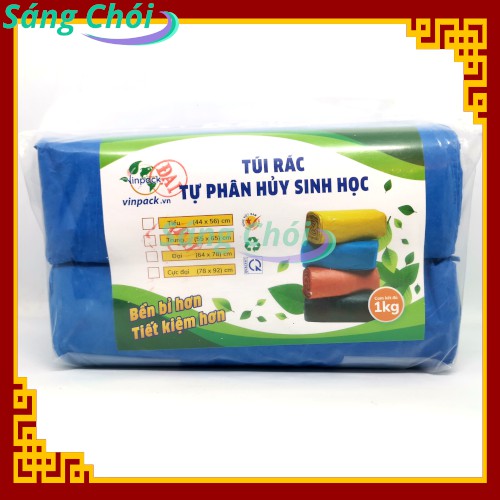 1kg [Size Cực Đại 78 x 92 cm Đựng Thùng 20L] Túi Đựng Rác Cuộn Tự Phân Hủy Sinh Học Màu Xanh (Túi Rác 2 Cuộn) - Vinpack